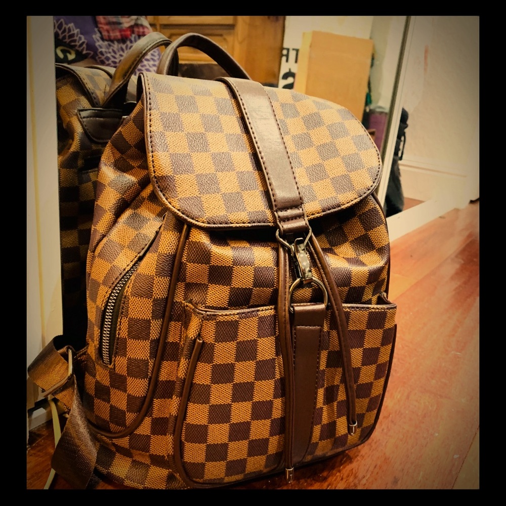 Brown checkered backpack